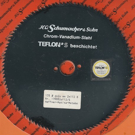 H.O. Schumacher+Sohn Kreissägeblatt Chrom-Vanadium C Feinstzahn antihaftbeschichtet – Ø 178 mm, Bohrung 20 mm