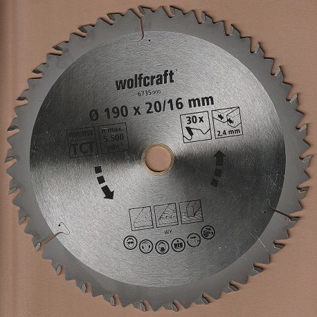 wolfcraft Serie braun Zuschnittsägeblatt HM Wechselzahn – Ø 190 mm, Bohrung 20 / 16 mm