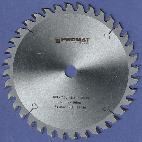 PROMAT Hartmetallbestücktes Kreissägeblatt Feinzahn – Ø 180 mm, Bohrung 16 mm