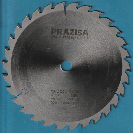 PRÄZISA Jännsch Hartmetall-Kreissägeblatt Type F Flachzahn grob – Ø 200 mm, Bohrung 16 mm