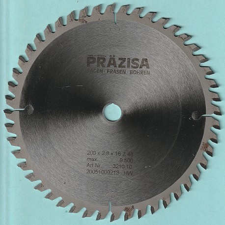 PRÄZISA Jännsch Hartmetall-Kreissägeblatt Type WH Wechselzahn fein – Ø 200 mm, Bohrung 16 mm