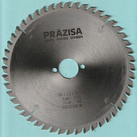 PRÄZISA Jännsch Hartmetall-Kreissägeblatt Type WH Wechselzahn fein – Ø 200 mm, Bohrung 30 mm