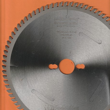 EDN Superline Hartmetallbestücktes Kreissägeblatt VWS Wechselzahn extra fein – Ø 250 mm, Bohrung 30 mm