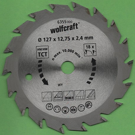 wolfcraft Serie grün Handkreissägeblatt HM Wechselzahn – Ø 127 mm (5''), Bohrung 12,7 mm (1/2'')