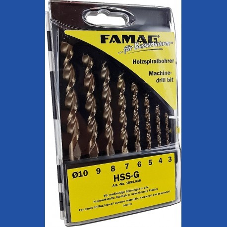FAMAG Holzspiralbohrer HSS-G Premium Standard-Set – 5 Bohrer in Kunststoff-Kassette