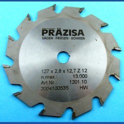 PRÄZISA Jännsch Hartmetall-Kreissägeblatt Type F Flachzahn grob – Ø 127 mm (5''), Bohrung 12,7 mm (1/2'')