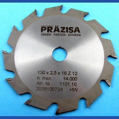 PRÄZISA Jännsch Hartmetall-Kreissägeblatt Type F Flachzahn grob – Ø 130 mm, Bohrung 16 mm