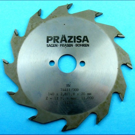 PRÄZISA Jännsch Hartmetall-Kreissägeblatt Type F Flachzahn grob – Ø 140 mm, Bohrung 20 mm