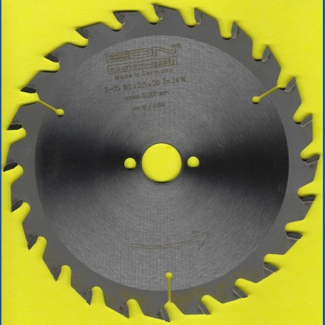 EDN Hartmetallbestücktes Kreissägeblatt Serie 05 gelb Wechselzahn mittel – Ø 160 mm, Bohrung 20 mm