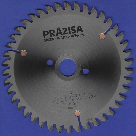 PRÄZISA Jännsch Hartmetall-Mehrzweck-Kreissägeblatt COMET, Type TF Trapez-Flachzahn negativ – Ø 150 mm, Bohrung 30 / 20 mm