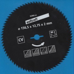 wolfcraft Serie blau Handkreissägeblatt CV mit Antihaft-Beschichtung sehr fein – Ø 156,5 mm, Bohrung 12,7 mm (1/2'')