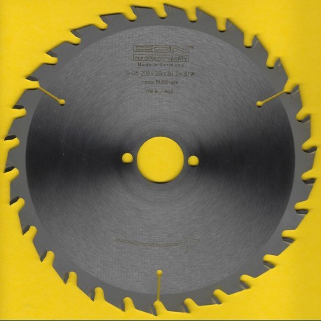 EDN Hartmetallbestücktes Kreissägeblatt Serie 05 gelb Wechselzahn mittel – Ø 200 mm, Bohrung 30 mm