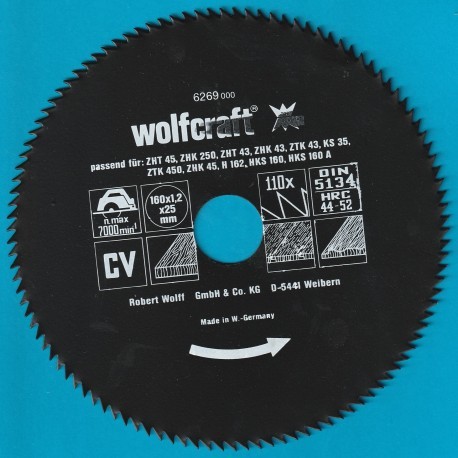 wolfcraft Serie blau Handkreissägeblatt CV mit Antihaft-Beschichtung fein – Ø 160 mm, Bohrung 25 mm