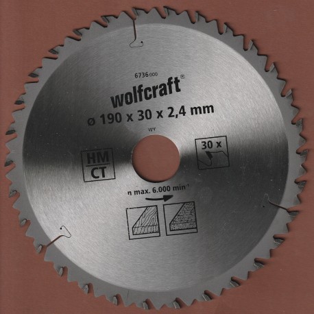 wolfcraft Serie braun Zuschnittsägeblatt HM Wechselzahn – Ø 190 mm, Bohrung 30 mm