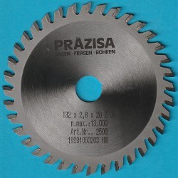 PRÄZISA Jännsch Hartmetall-Kreissägeblatt Type WH Wechselzahn fein – Ø 132 mm, Bohrung 20 mm
