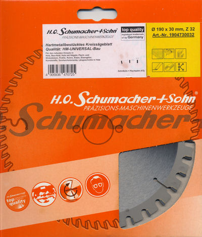 H.O. Schumacher+Sohn Universal-Bau-Kreissägeblatt Ø 190 mm, Bohrung 30 mm